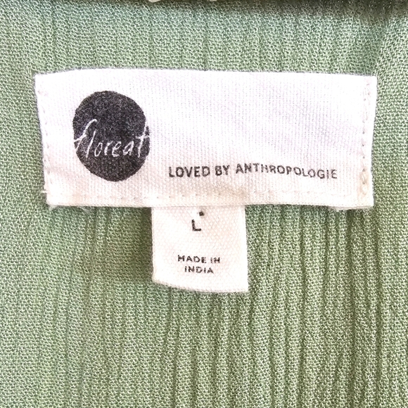 Anthropologir Floreat Green Embellished Vneck Top L Floral Embroidered Sequins - Picture 2 of 8